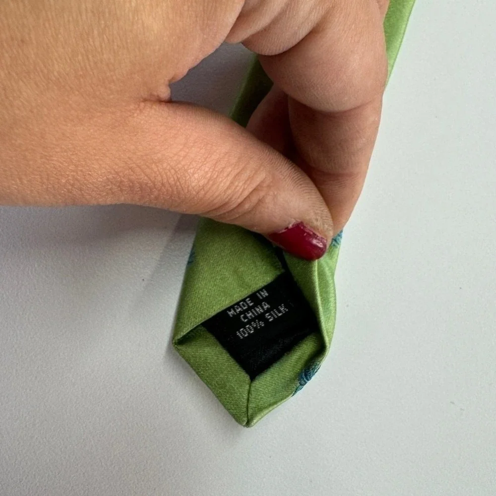 Nicole Miller Tie Mens OS Green Blue‎ Palm Tree Tropical Pattern Necktie Silk